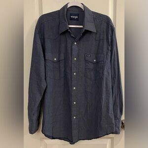 Wrangler Long Sleeve Western Shirt W/Pearl Snaps Size XL Blue Chambray Pockets
